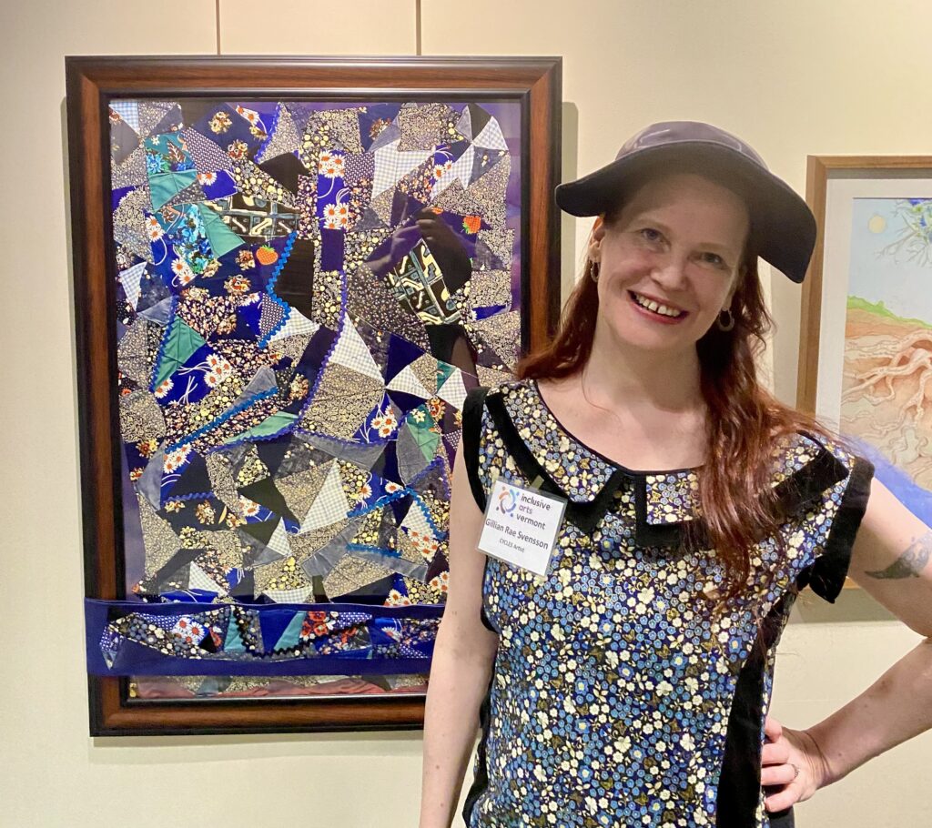 CYCLES Artist Gyllian Rae Svensson poses in front of her artwork at the exhibition opening reception in February 2024.