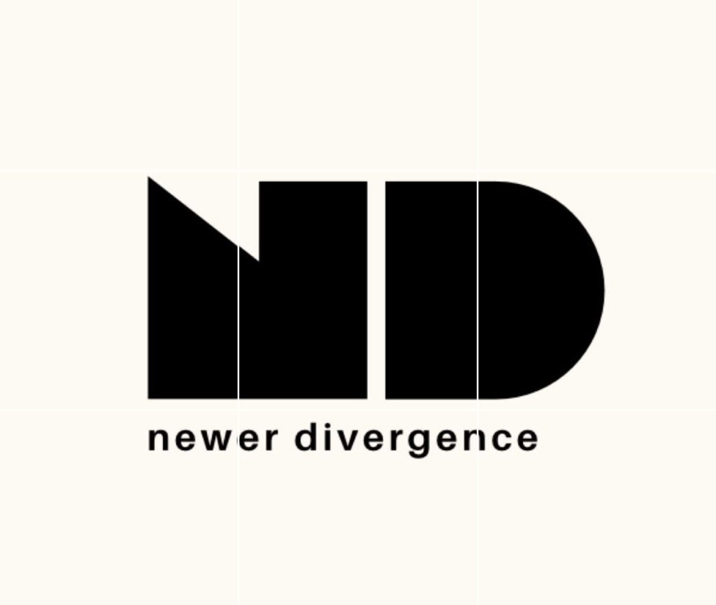 Logo for newer divergence with black text underneath block letters N & D