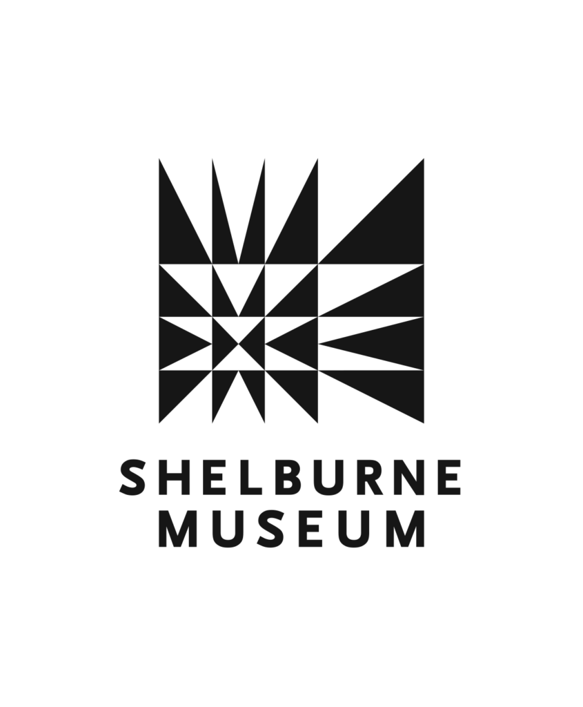 Shelburne Museum logo. A black design of a square made from multiple black and white triangles.